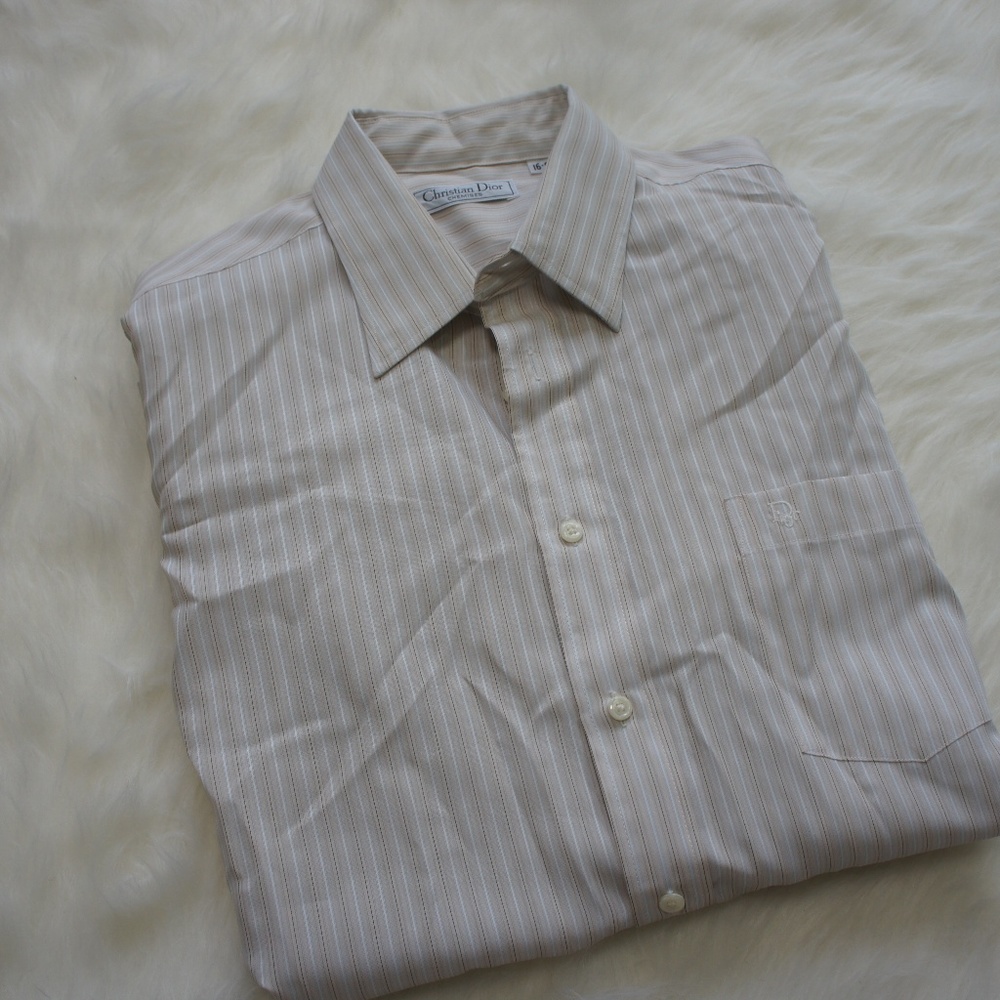 Christian Dior short sleeve tan stripes shirt 16 - Picture 5 of 7